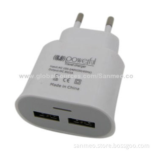 2 USB port travel charger, charges various digital devices, short-circuit protection and restorationNew